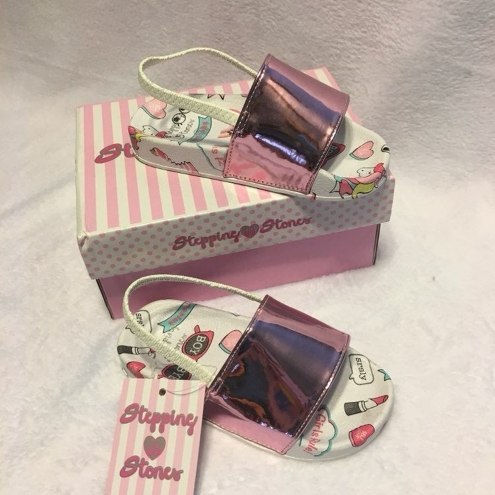 Stepping Stones Slide Sandals Baby Girls Small Pink NIB Metallic Unicorn Graphic - Picture 3 of 3